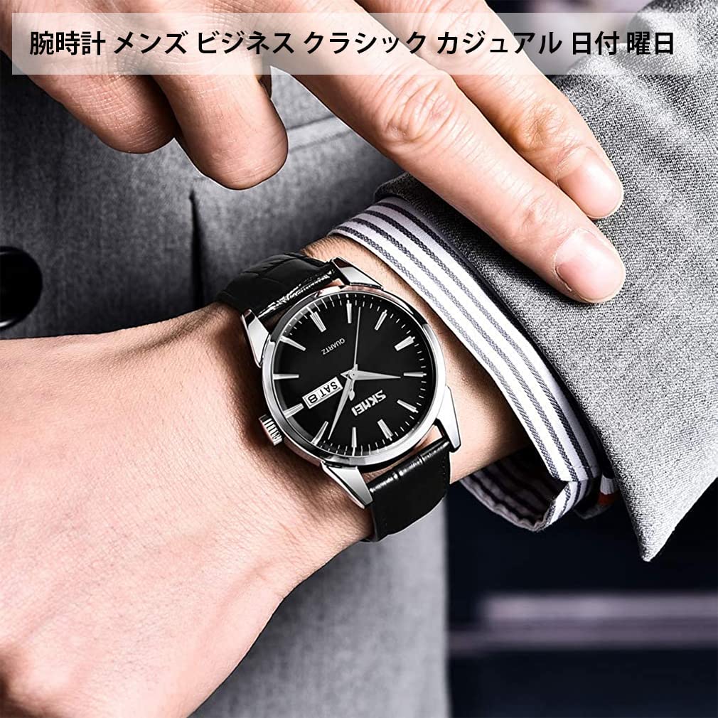 Black Leather Business Quartz Date Day of the Week Day Gift Men's Watch, Strap, Style, Classic, Waterproof, Movement, Analog, Stylish, Casual, Simple,