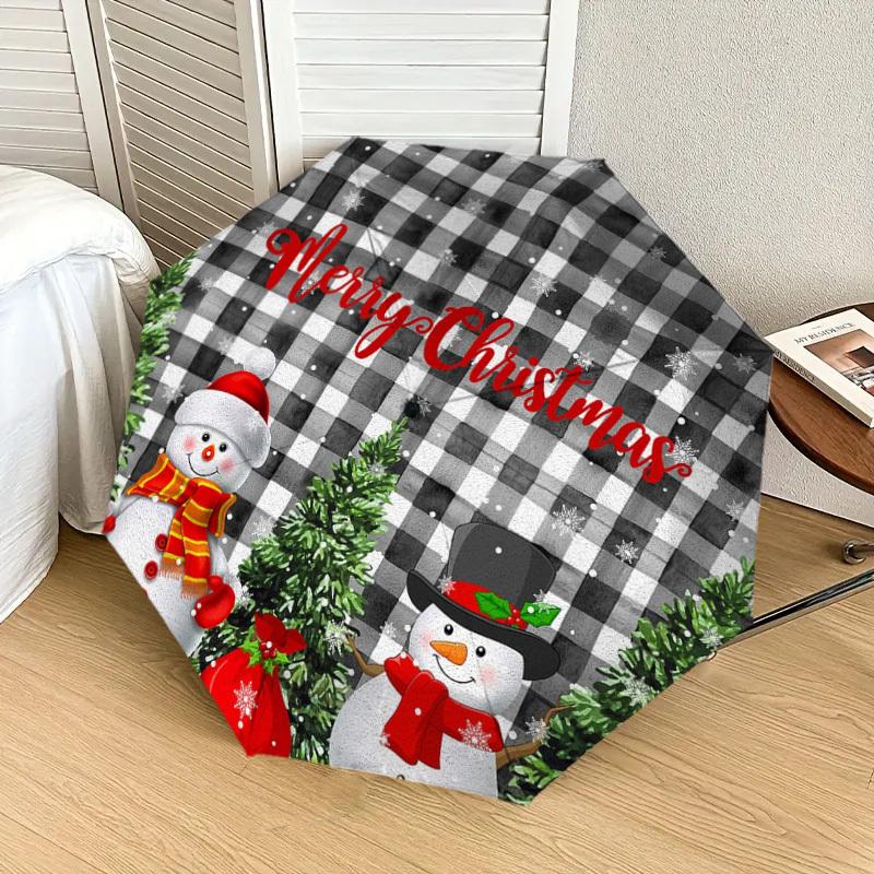 1pc Christmas Snowmen Decorative Placemat Umbrella with Plastic Handle,Suitable for All Seasons Home Travel Outdoor UmbrellaDD250