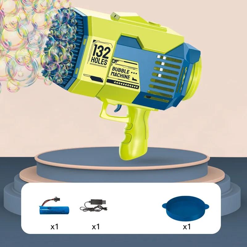 

132 отверстия Машина для мыльных пузырей Автоматический выдуватель со светодиодной подсветкой Перезаряжаемые игрушки для детей Мальчиков Девочек Уличные