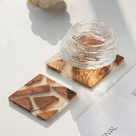 Seturi de suporturi din lemn 5 piese| Coasters handmade | Lemn tare | Coasters din rășină din lemn |Rustice din lemn rustic | Set de subțire din lemn cu suport | Idei de cadouri