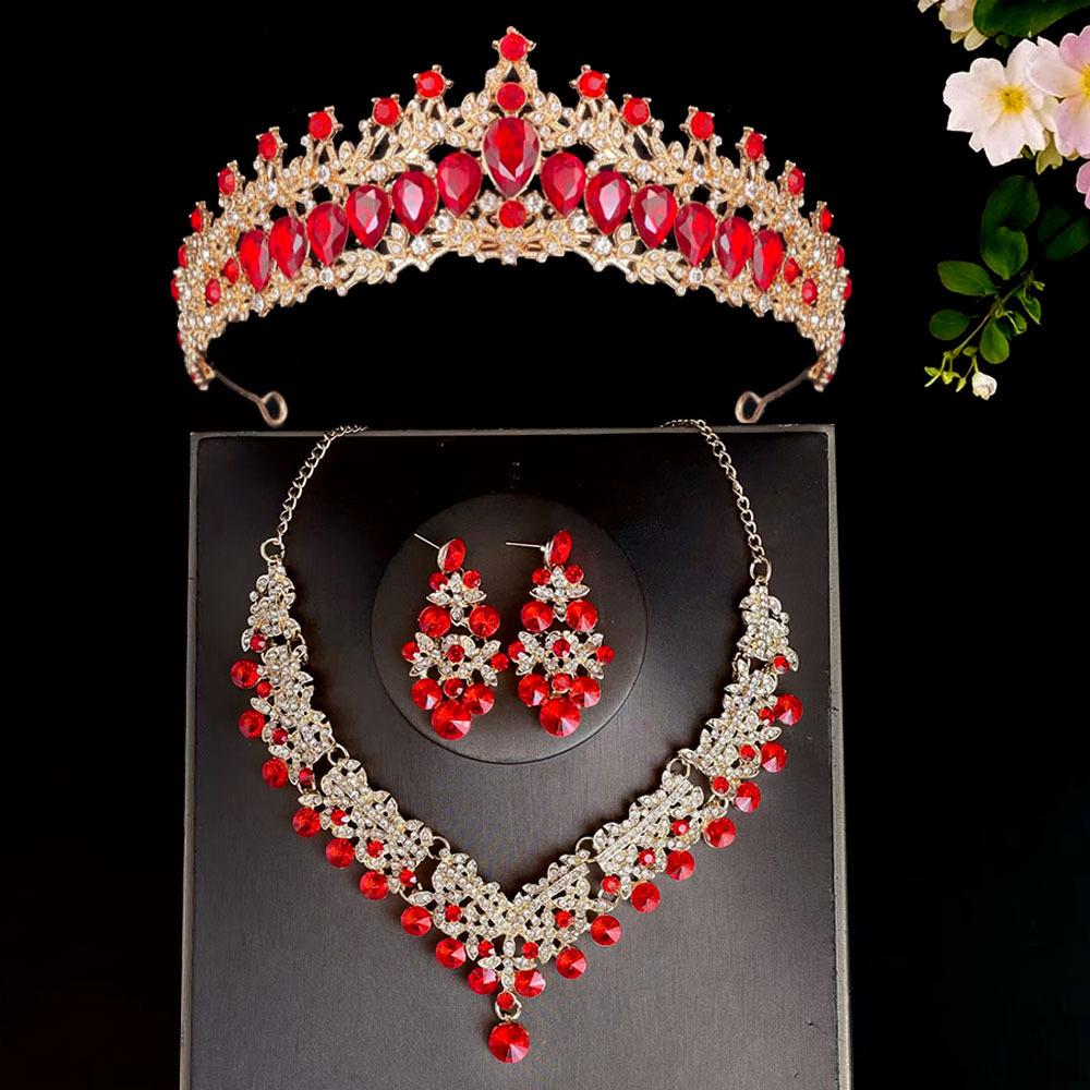 Neues Brautdiadem Krone Dreiteiliges Set Hochzeitskette Ohrringe Kristallset Hochzeitsaccessoires