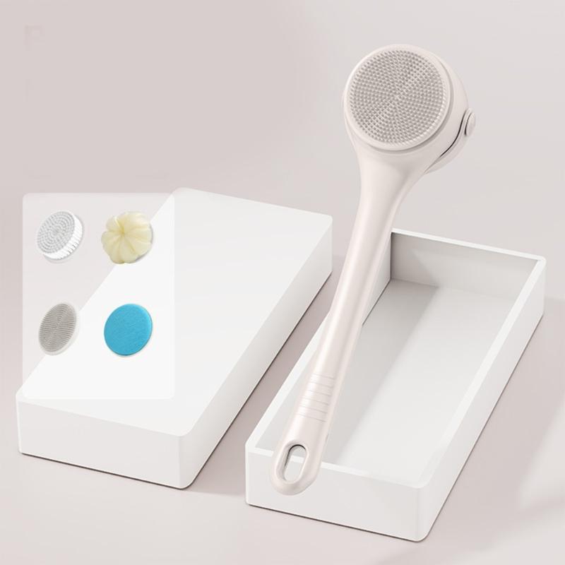 Electric Soft Body Bath Brush Shower Scrubber Double Handle Back Rubbing Machine Long Handle Cleaning Brush Bathroom