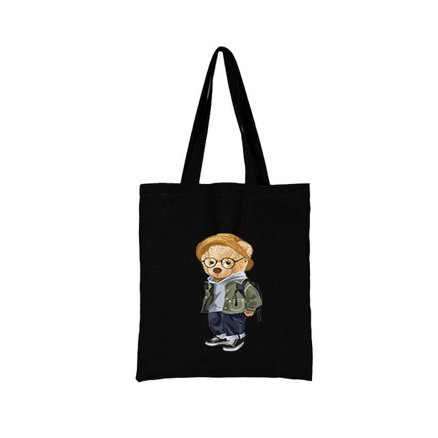 Women Shopping Bag All-match Bear Series Handbag Foldable Reusable Cloth Shopper Harajuku Style Bag Student Canvas Tote Bag