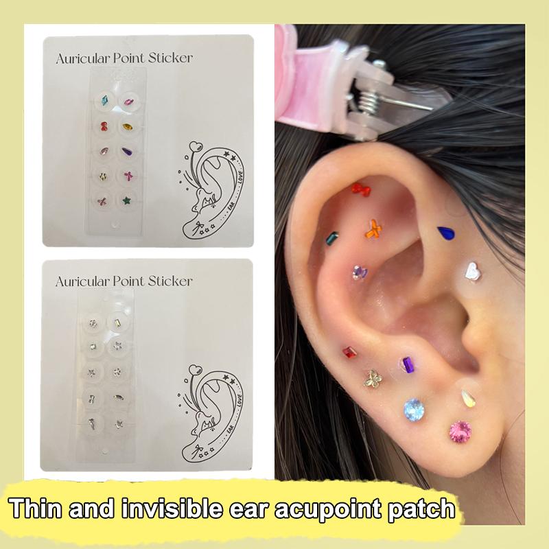 10 Patchs  Colorés  Perles Autocollants Points d'Oreille Bâtonnets de Pression Auriculaire Acupuncture Autocollants Auriculaires Massage