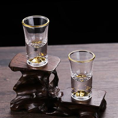 Luxury  Glass Vodka Glass Sake Shochu Glass Bar Liqueur Double Bottom Gold Foil Glass Tea Cup High-End Gifts Hard Liquor
