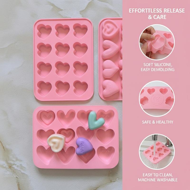 Silicone 12 Consecutive 6 Heart Shaped Chocolate Baking Mold Valentine's Day Candy Jelly DIY Cookie Cake Baking Tool