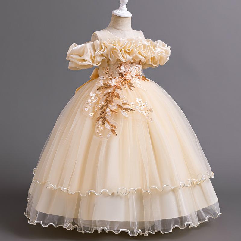 Girls Kids Princess Long Tulle Dress Birthday Party Formal Occasion Dress