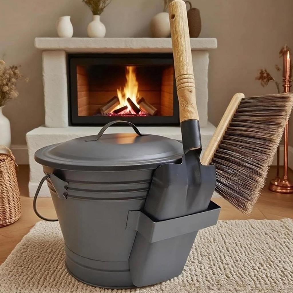 Ash Bucket For Fireplace Metal Wood Stove Accessories Large Ash Container With Fireplace Tools Set For Fire Pit Hearth Outdoor