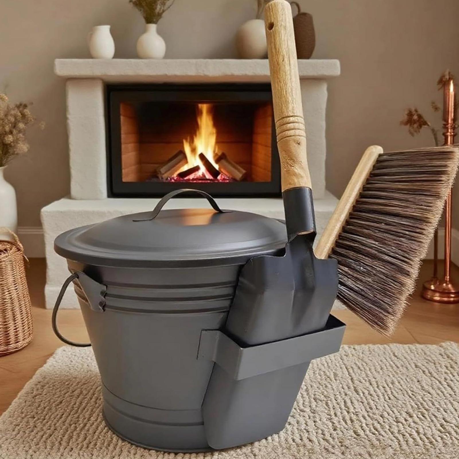 

Fireplace Ash Bucket Metal Heavy-Duty Cleaning Tools Large Ash Container with Fireplace Tools Set for Fire Pit Hearth Outdoor China Mainland