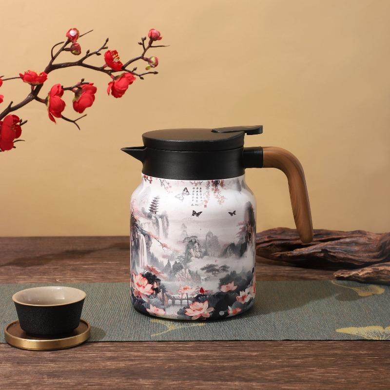 1000ml Vintage Floral Tea Thermos Stainless Steel Tea Kettle Drip-Proof Tea Pot With Tea Infuser Mini Thermo Coffee Pot