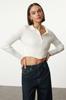 Women's Elegance Style Cardigan Emerald Green Crop Zipper Knitwear Cardigan