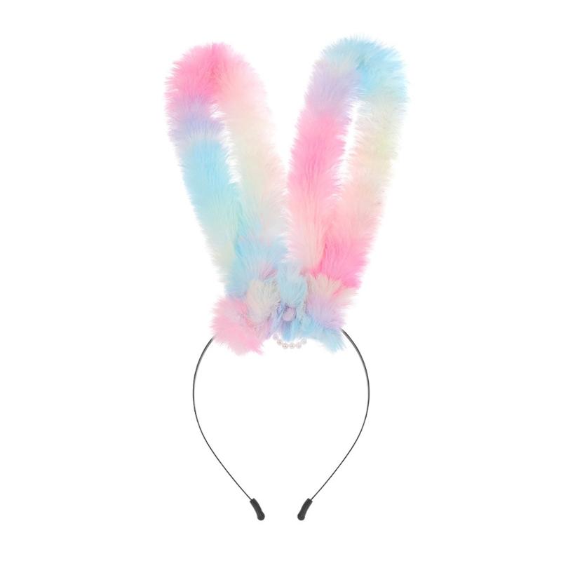 Furry Rabbits Ears Headband With Gradient Color Costume Hairbnad Fashion Hairpiece For Cosplay And Easter Parties