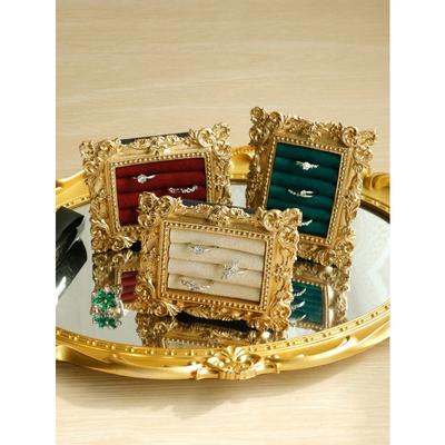 Bandeja de Joias Anel Dourado Vintage Embossed, Suporte de Exibição de Anéis Brincos de Pérola Joias Elegantes para Casa Vintage Francês de Alta Qualidade