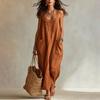 Summer Maxi Dresses for Women, Square Neck Sleeveless Casual Loose Long Dress, Beach Vacation Sundress with Pockets