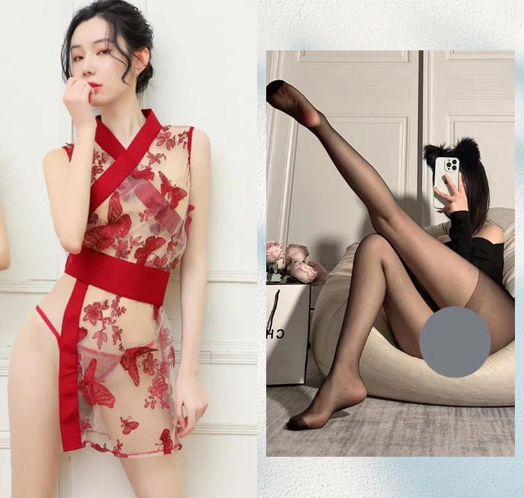 Sex underwear waist seal slit jade butterfly love flower kimono cheongsam perspective sexy underwear beautiful embroidery mesh yarn