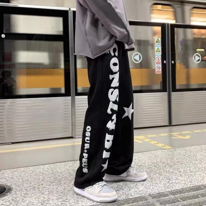 

M-8XL, большие размеры, новые модные американские спортивные штаны с принтом, свободные повседневные спортивные прямые брюки в стиле хип-хоп для мужчин 4XL чёрный