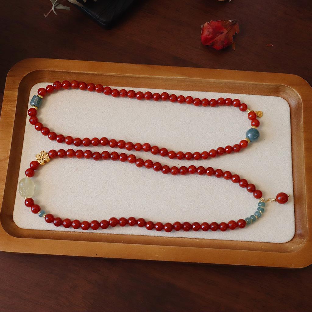 Natural Nanhong Agate Bracelet, Women'S Double Circle Transfer Bead Bracelet. Fashion Women Daily Jewelry Lucky Gift