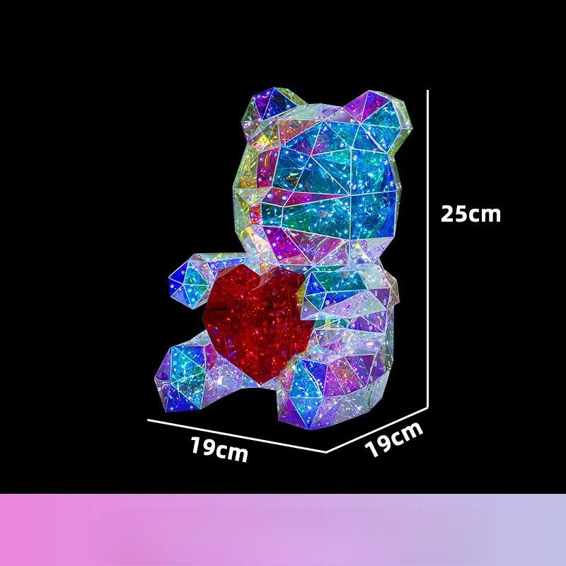 Colorful Heart hugging Bear Glowing Gift, Confession Gift, Gift Box for Girls, Birthday Proposal, Wedding Decoration Craft