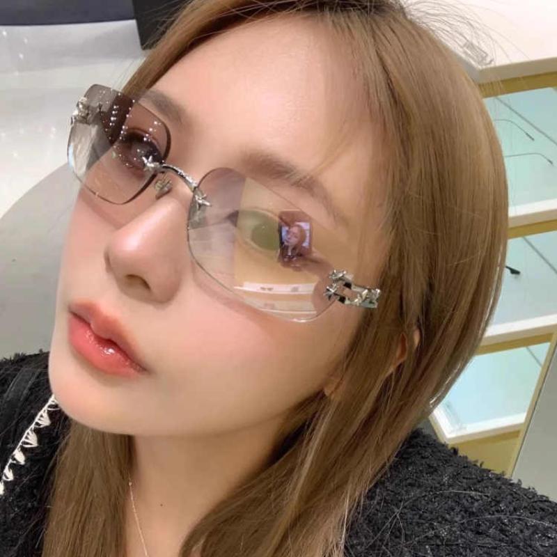 Women Girls Korean Y2K Square Frameless Anti Blue Light Glasses High-end and Spicy Style Sunglasses