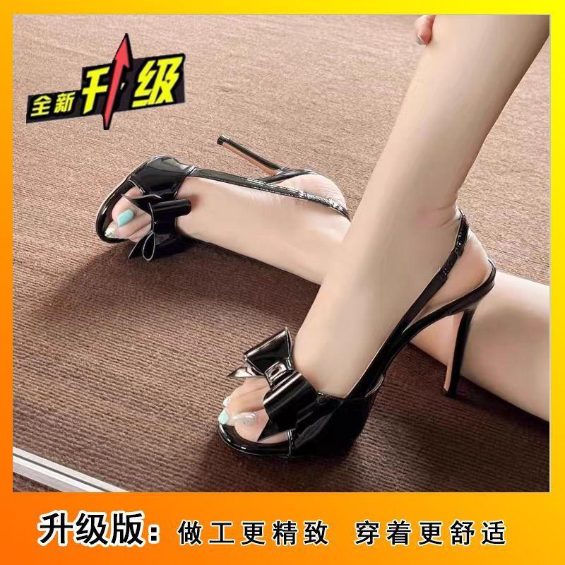 Thin heels not tired feet bow sandals women's summer nude round head open toes sexy back empty high heels
