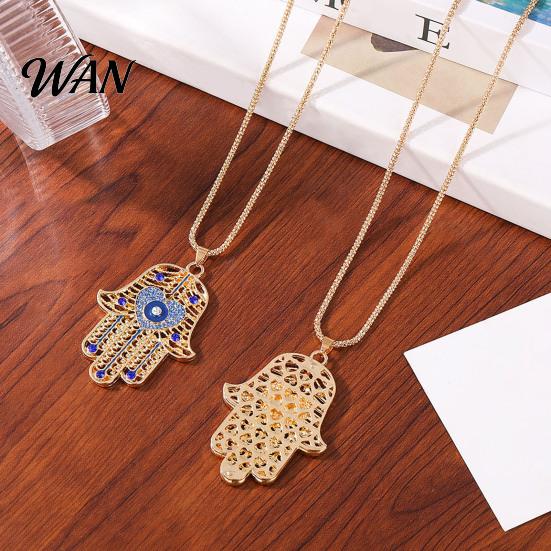 Scratch Resistant Necklace Devil Eye Vintage Chain with Hamsa Hand Pendant Rhinestone Palm Jewelry Gifts for Women Wife Girlfriend Anti-Oxidation