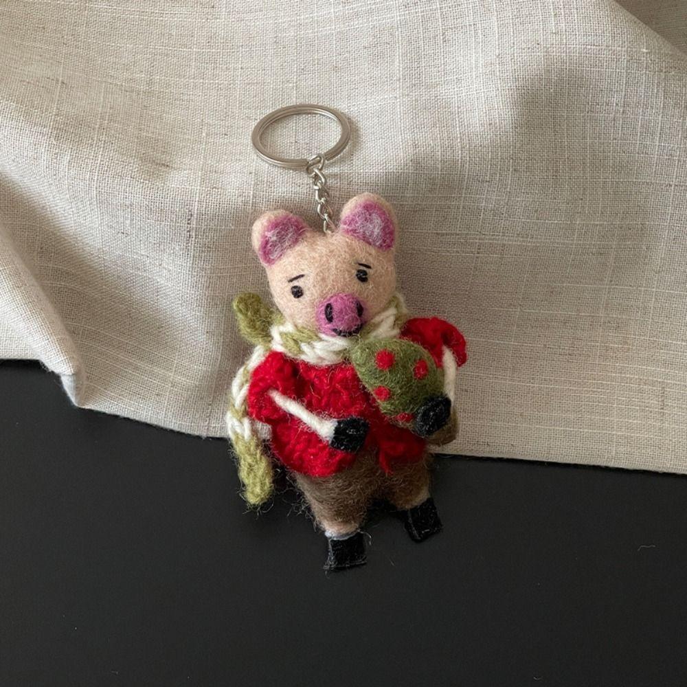 Little Pig Wool Felt Animal Pendant Nepal Cartoon Keychain Cute Rabbit Keyring Couple