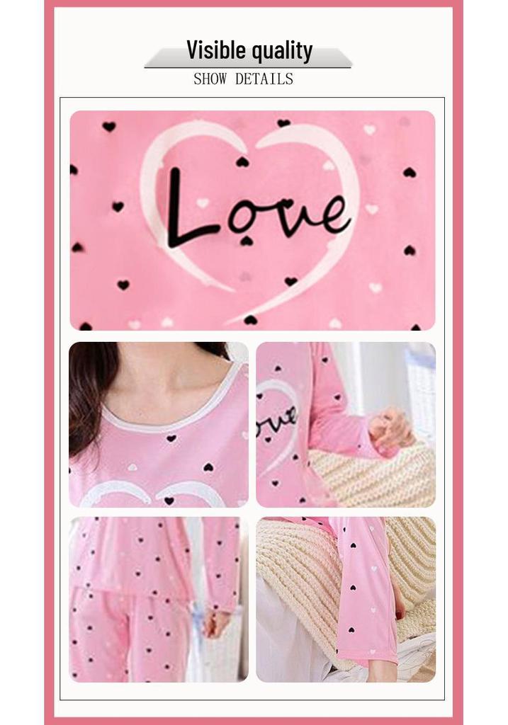 Women's Spring Autumn Long Sleeve Cute Pajama Set - Thin Casual Petite Homewear