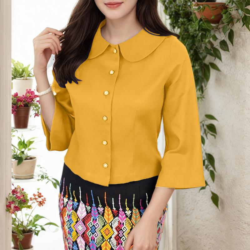 ZANZEA Women Doll Collar Loose Casual 3/4 Sleeve Blouse