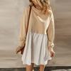 Autumn and Winter New Arrival Contrast Color Heterogeneous Patchwork Long Sleeves Dress Women European and American Leisure Loose Pleated Skirt Women