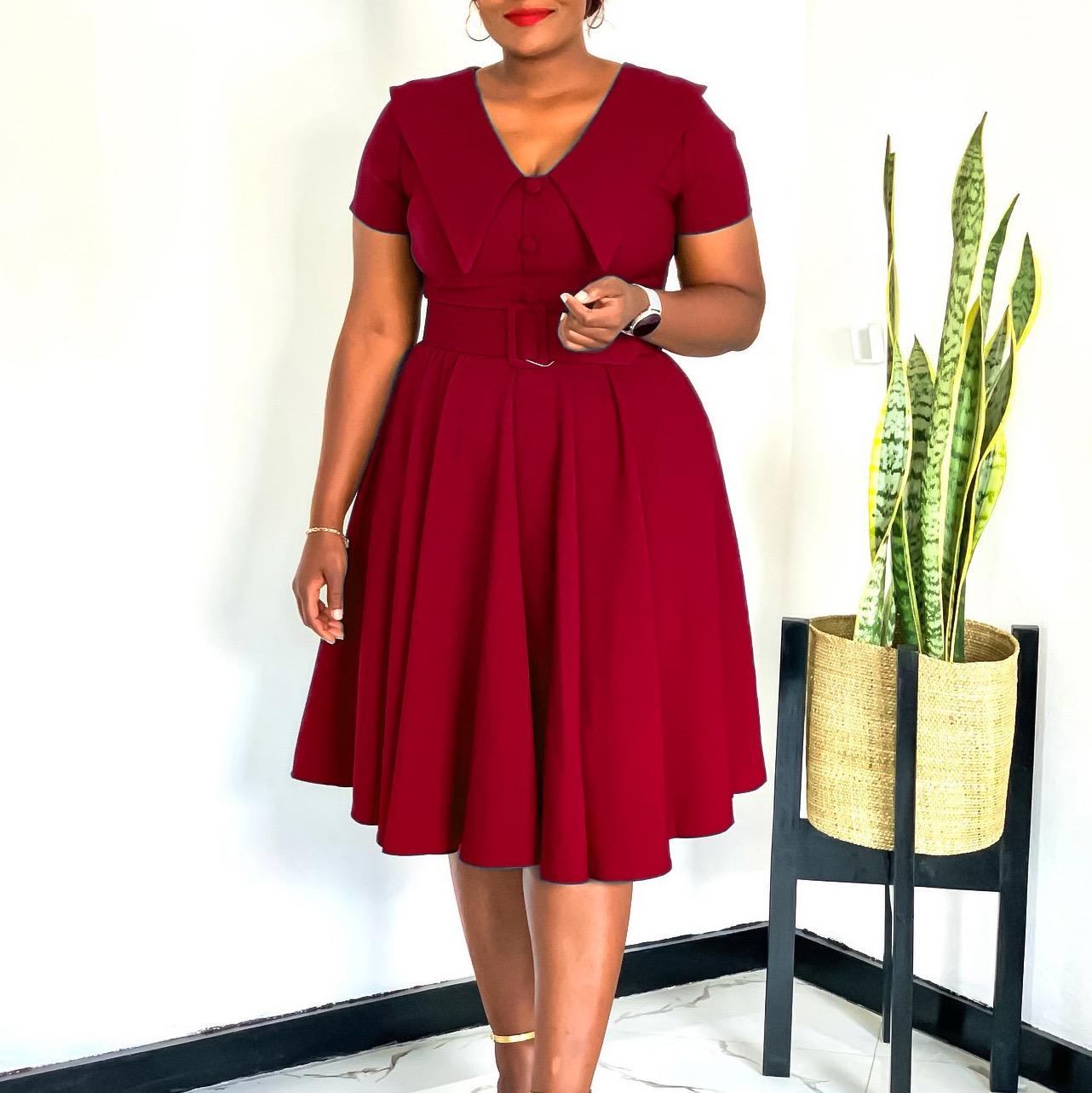 Women Elegant Birthday Party Dresses Short Sleeve Pleated Dress 2026 Summer New Fashion Plus Size Casual Dress S красный