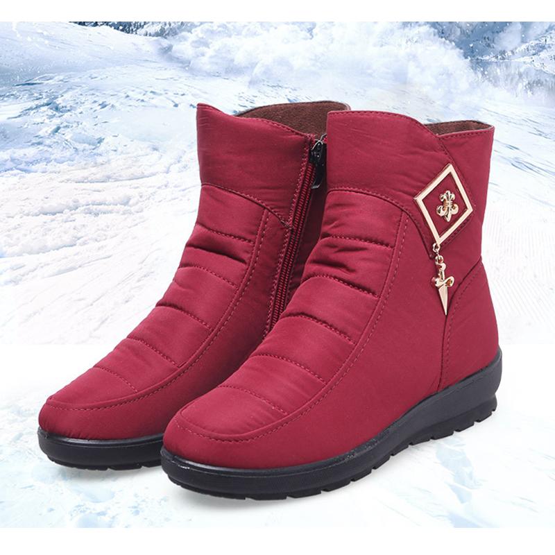Waterproof Snow Boots Women Winter Shoes Fashion Brand Cold Winter Women Ankle Boots Non-slip Ladies Cotton Shoes Blue Red Plus Size 42