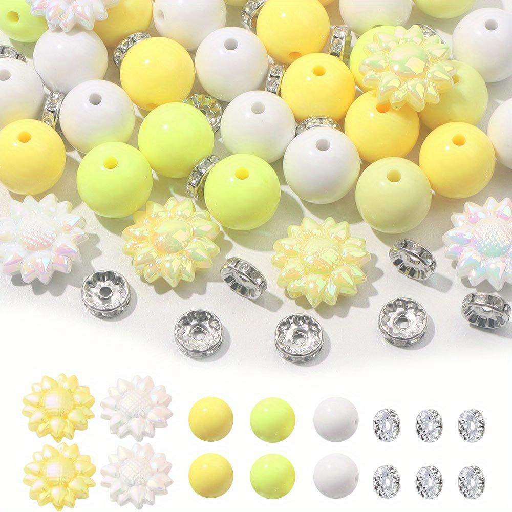 56pcs acrylic decorative beads, including 30 15.5mm round acrylic beads, 6 acrylic flower shaped beads, and 20 10mm shiny spacer beads