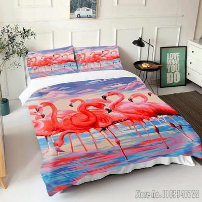 Flamingo Cartoon Love Child Duvet Cover Set Hd Comforter Cover Bedclothes For Kids Bedding Sets Bedroom Decor