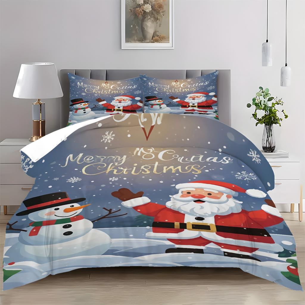 Dynetrekk trykket med juledekorasjon Supermyk børstet mikrofiber Dobbeltseng Komfortabelt sett med glidelåslukking og 2 putetrekk