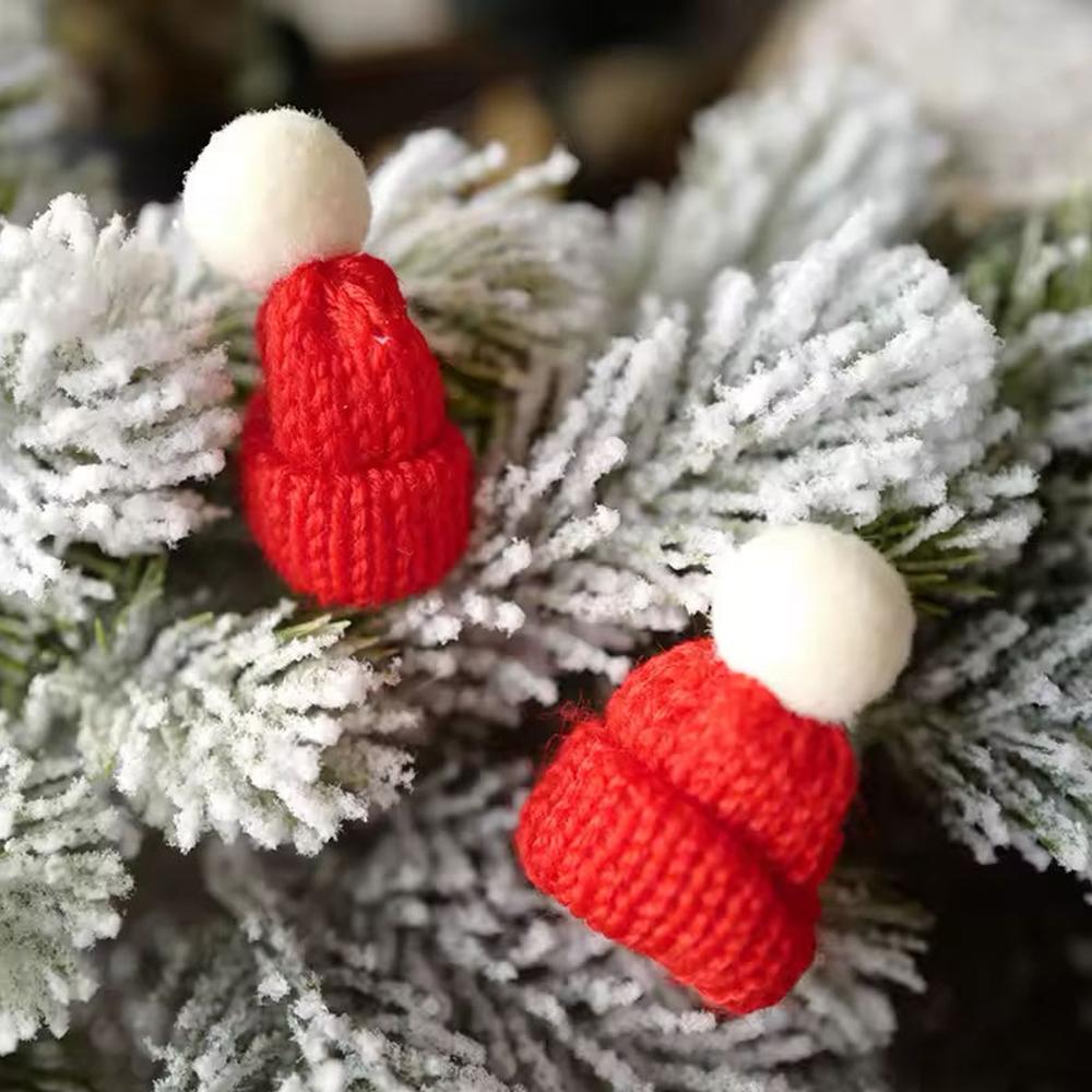 5pcs Mini Knitted Christmas Hat  Cake Toppers Christmas DIY Finger Hat for Christmas New Year Party Cake Decoration Supply