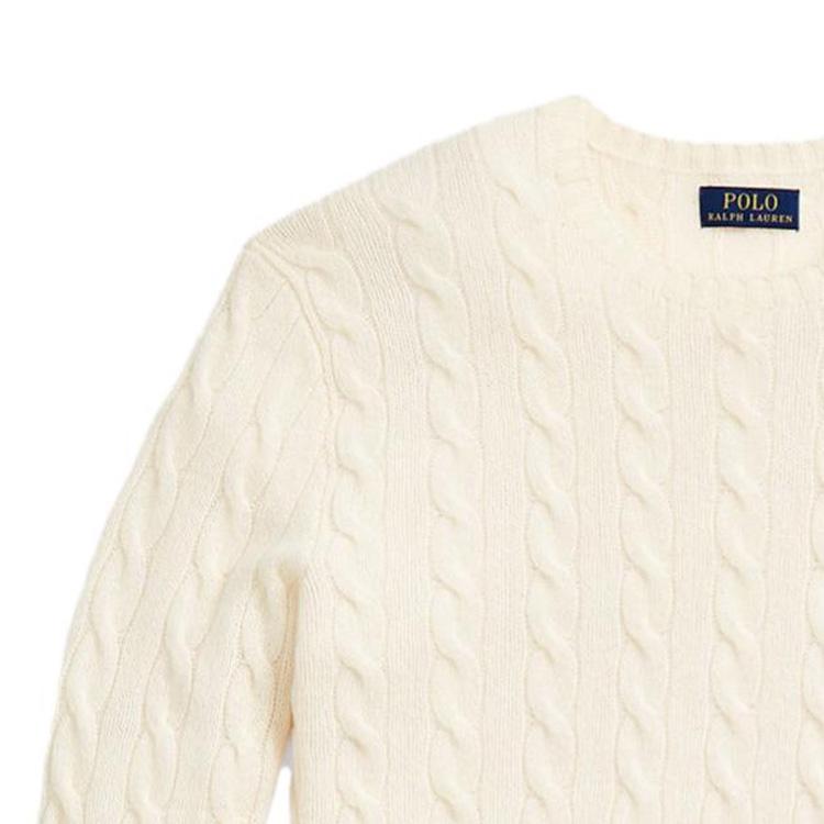 Polo Ralph Lauren FW22 Solid Logo Embroidered Cable Knit Cashmere Sweater Men Sweater Cream 710876762-010