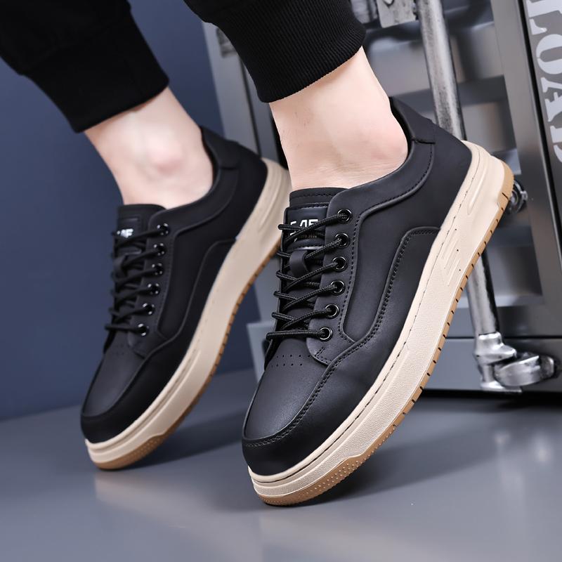Luxury 2024 New Men Outdoor Antiskid Vulcanized Shoes Fashion Casual Leather Handmade Flat Shoes Classic Thick Bottom Sneakers
