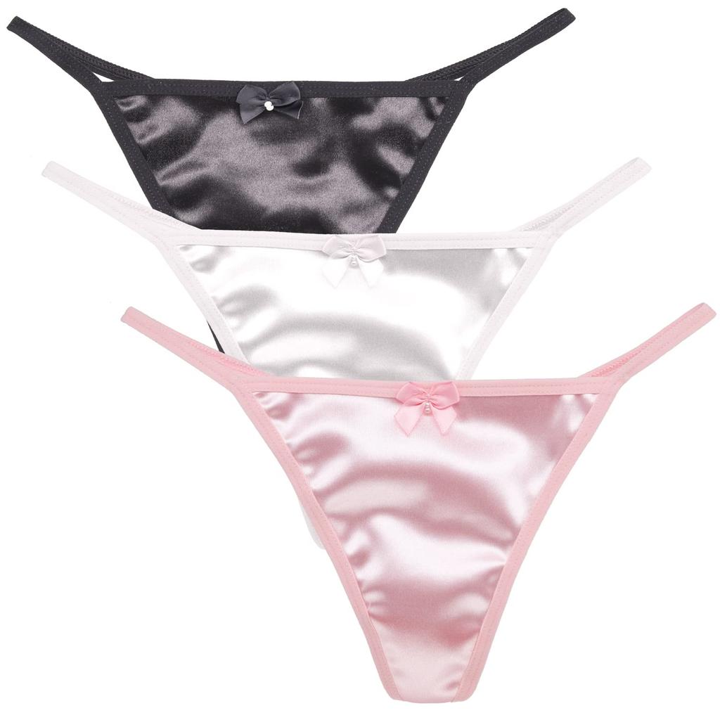 AILIWINA Gorgeous Sexy Satin Fabric Thong Panties of Women's T-Back Panties, Underwear, (Set 3)