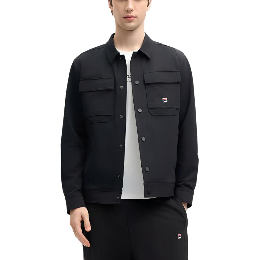 Fila Heritage Series Soft Comfortable Wrinkle-Resistant Simple Versatile Solid Color Long Sleeve Knit Top Men Tops Black F11M528501FBK