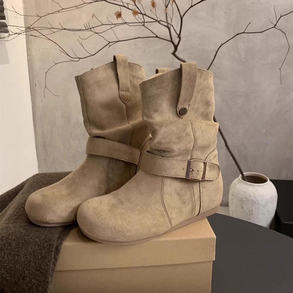 Retro Inner Heightening Short Boots Women's Autumn and Winter Ugly Cute Pile Thick-soled Martin Boots Birkenstock Western Cowboy Boots