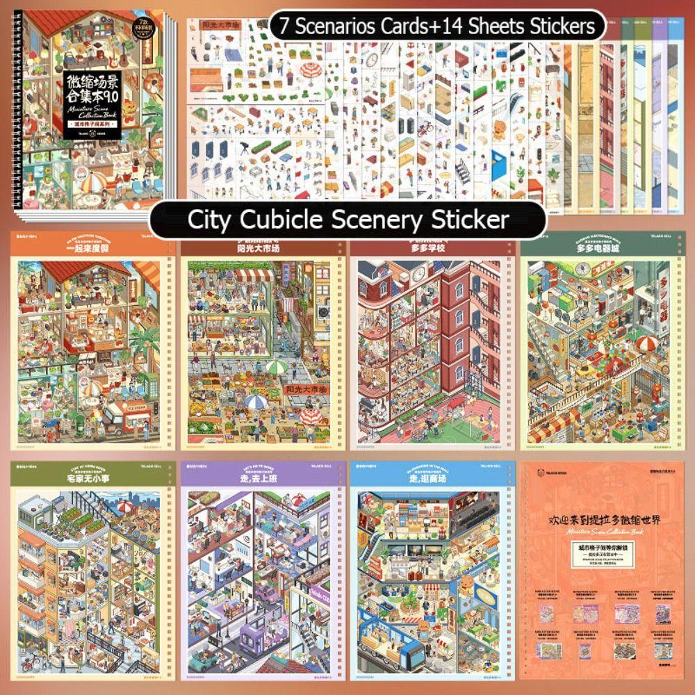 Gestanzte Miniatur-Szenen-Sammlung Buch Visuelles Stapeln Dekompression Stadt Kabinen-Szenerie Aufkleber DIY DIY Hütten-Szenen-Spielzeug