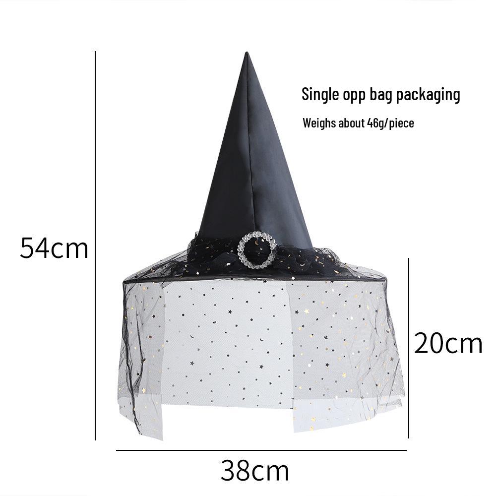 Halloween Witch Hat with Silver Buckle & Gauze - Kids & Adults Costume Accessory