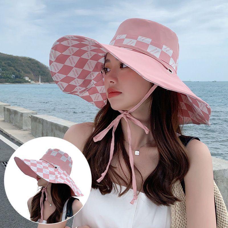Summer Hat Women's Versatile Travel Beach Hat Outdoor Sunscreen Hat Double-sided Hat with Face Covering Big Edge Hat
