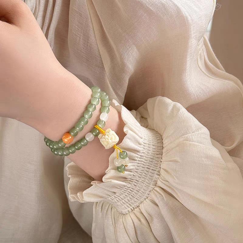 Lion Dancing Double Layer Stacked Beaded Bracelet Women's Simple Cold and Cold Bracelet High Value Antique Jewelry