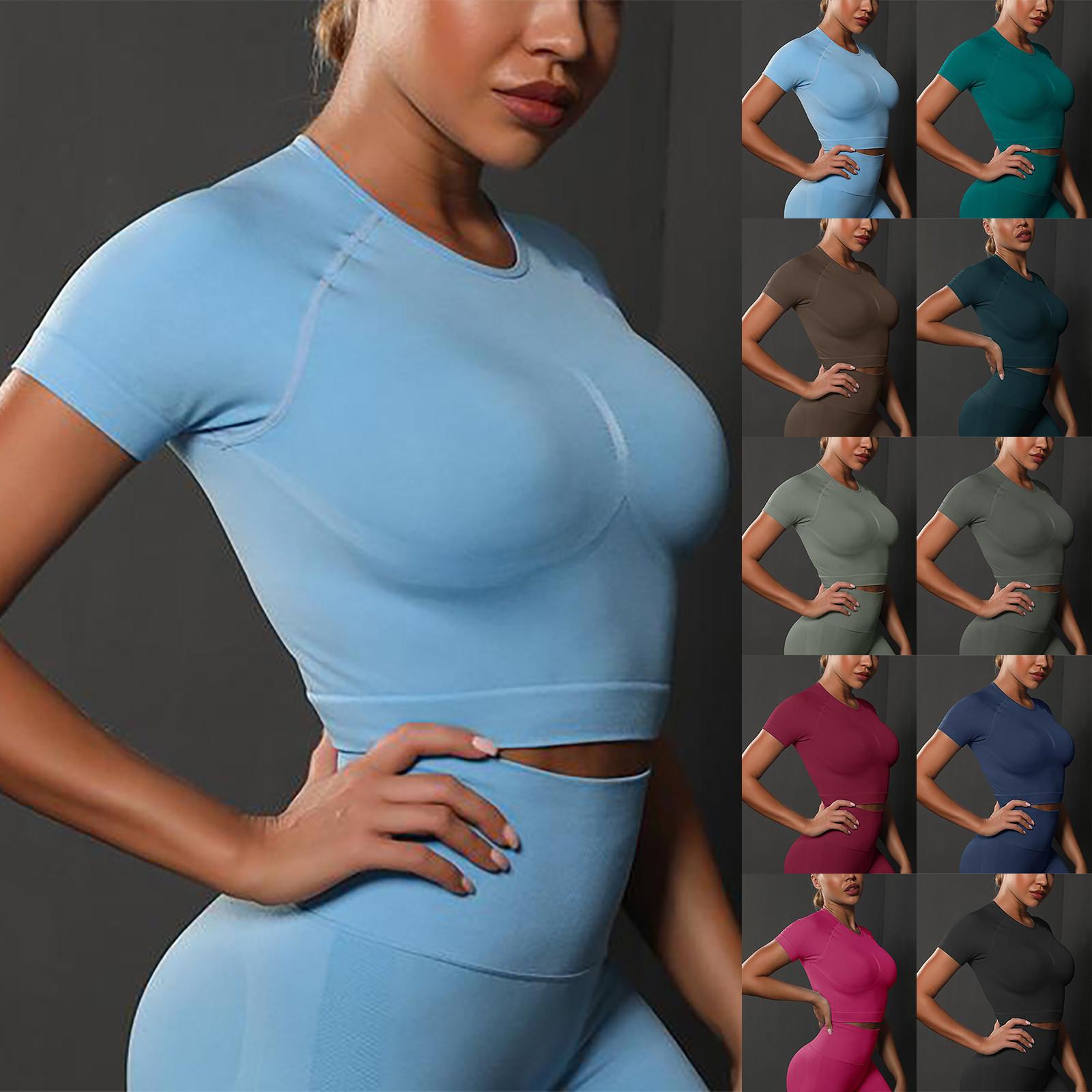 

Модная женская футболка Верхняя одежда для йоги Бег Спорт Фитнес с коротким рукавом