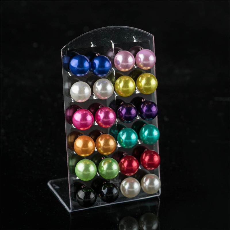 12 пар цветных белых сережек-гвоздиков с искусственным жемчугом для женщин — фото 10