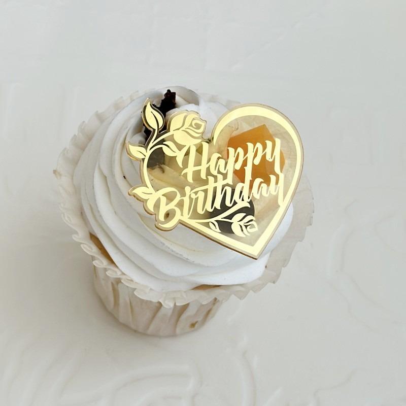 10pcs Ins Happy Birthday Happy Mother's Day Heart Cupcake Topper Acrylic Anniversary Cake Decorating Baking Tools Party Supplies