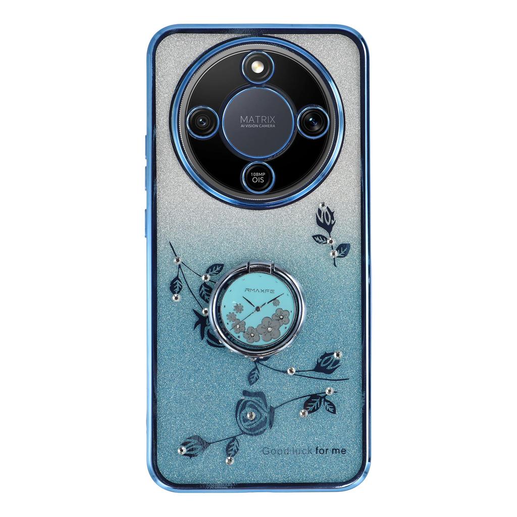 KADEM Etui na telefon do Honor Magic8 Lite 5G / X9d 5G / X70 5G Pierścień Stojak TPU Kwiaty Pokrowiec na telefon Gradient Brokat