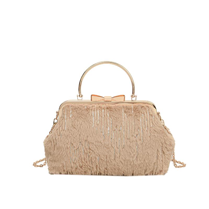 Luxury Embroidered Women's Shoulder Bag Metal Top Handle Purse With Long Chain Strap Evening Party Clutch