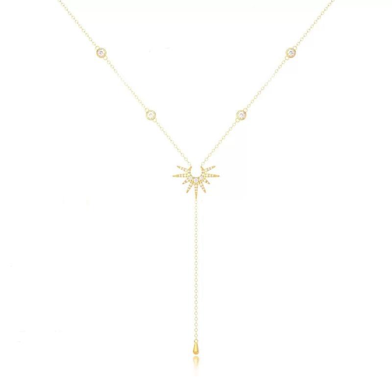 Fashion Gold Color Y-Shaped Long Tassel Necklace For Women Luxury Sun Zircon Water Drop Pendant Necklaces Jewelry Party Gifts